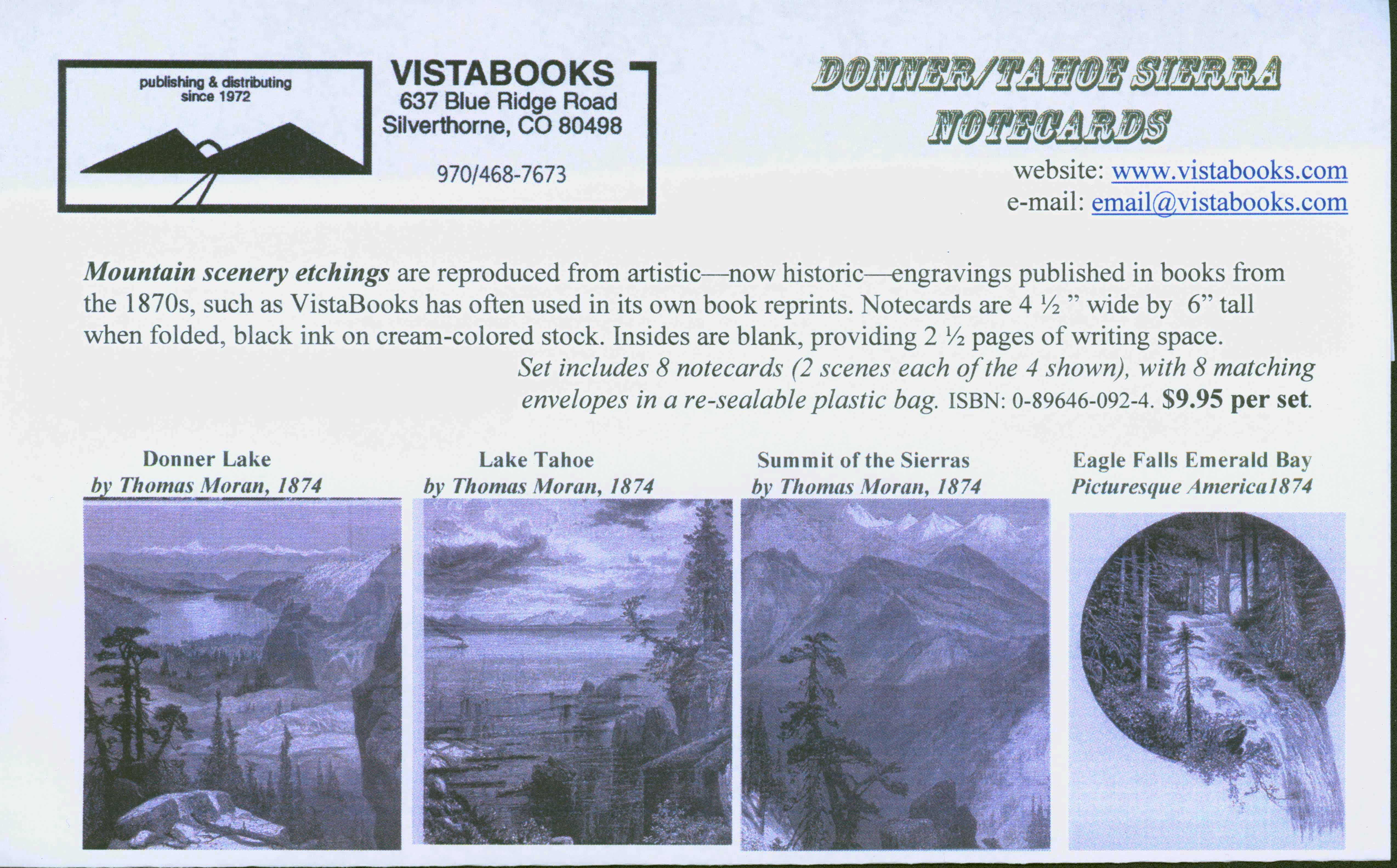 Notecards--Donner/Tahoe Sierra. vist0092 4 scenes